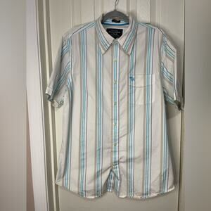 Abercrombie & Fitch Men’s Y2K Muscle White Blue Stripe Button Down Shirt XXL